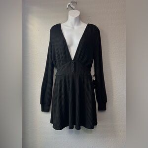 NEW Revolve Privacy Please Short Dress Plunge Neck Small Black Witch Whimsigoth